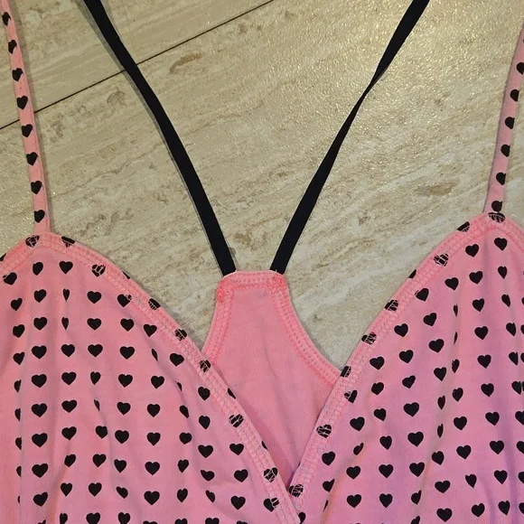 PINK Victoria's Secret "I Only Sleep In Pink" Pink/Black Heart Babydoll Nightie - Picture 4 of 6